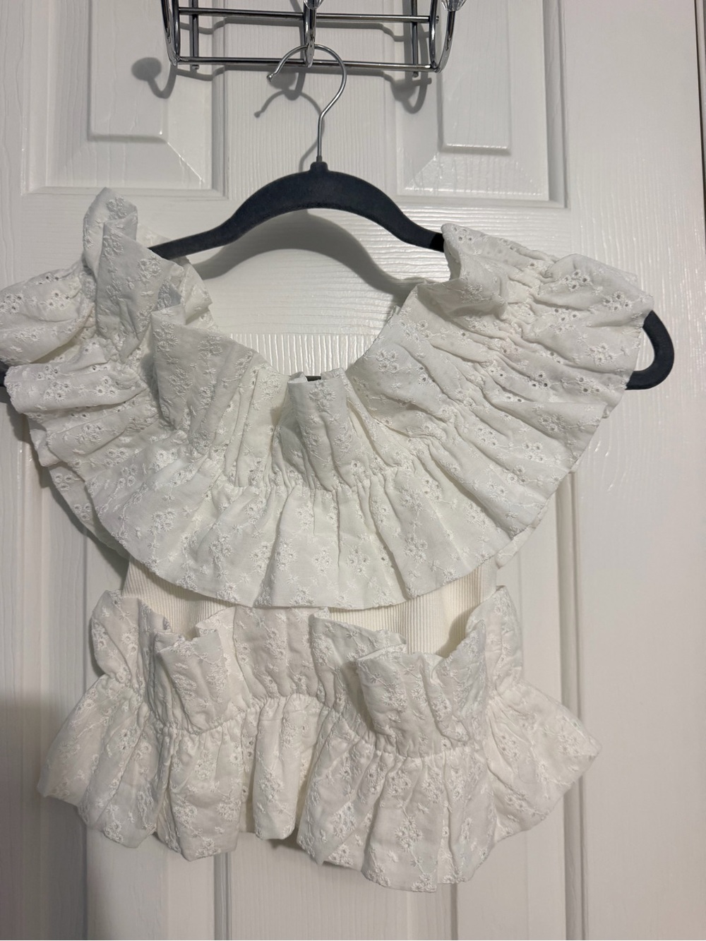 Zara White Eyelet Ruffle Crop Top